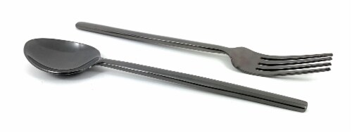 Visbha Dinner Forks & Dinner Spoons Set 8 Piece - Glossy Black Perspective: front