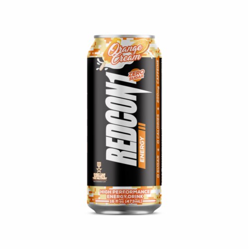 Redcon1 Energy Zero Sugar High Performance Orange Cream Energy Drink Can Perspective: front