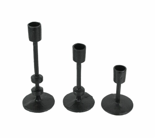 Set of 3 Tall Cast Iron Taper Candle Holders