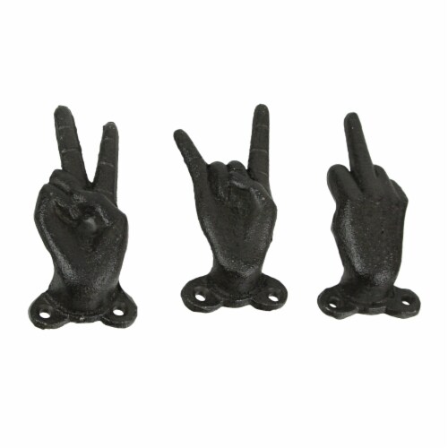 Set of 3 Cast Iron Hand Gesture Decorative Wall Hooks Key Towel