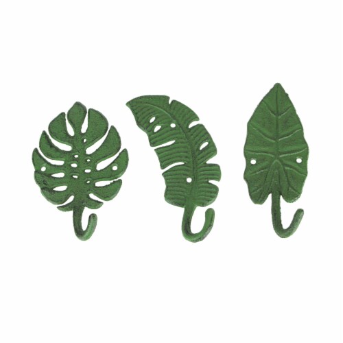 Set of 3 Cast Iron Green Tropical Leaf Decorative Wall Hooks Towel Hanger  Rack - Green, 6.25 Inch - Kroger