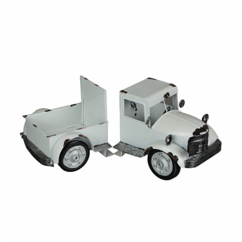 Weathered White Finish Vintage Pickup Truck Metal Bookends Front and Back - White Perspective: front