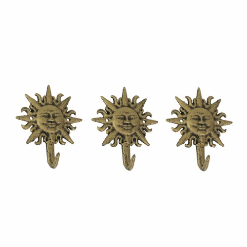 Set of 3 Cast Iron Gold Sun Face Decorative Wall Hooks Towel Coat Hanger  Rack, 5.75 Inch - Fry's Food Stores