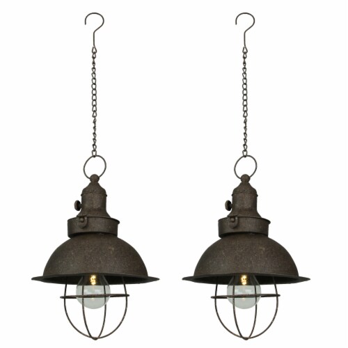 Set of 2 Antique Farmhouse LED Pendant Light Battery Operated