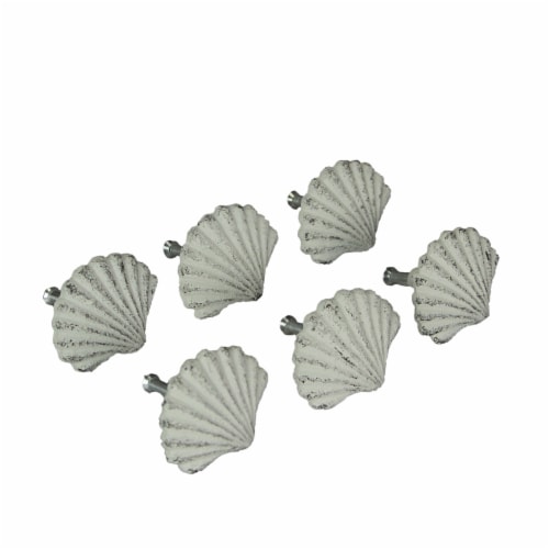 Set of 6 White Cast Iron Scallop Sea Shell Drawer Pulls Nautical Cabinet  Knobs - White, 2 Inch - Mariano's