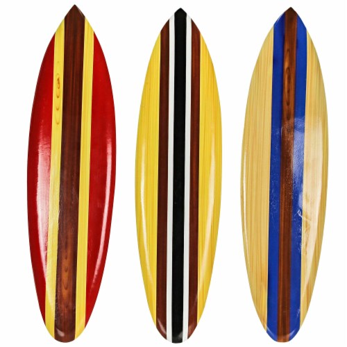 Zeckos Set of 3 Wooden Striped Surfboard Wall Hangings 32 Inches Long Multicolored One Size Foods Co