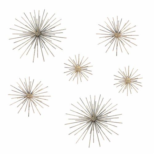 Aged Brass Finish Mid-Century Modern Atomic Star Burst Wall Sculptures Set of 6 Perspective: front