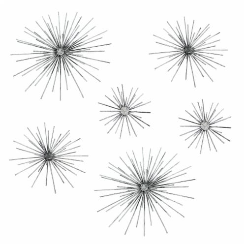 Aged Silver Finish Mid-Century Modern Atomic Star Burst Wall Sculptures Set of 6 Perspective: front