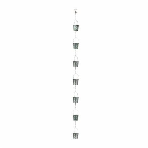 Zeckos 74 Inch Galvanized Metal Olive Bucket Rain Chain Gutter Home