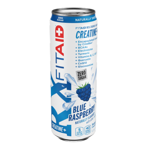 FITAID RX Zero Sugar Creatine + Blue Raspberry Energy Drink Can Perspective: front