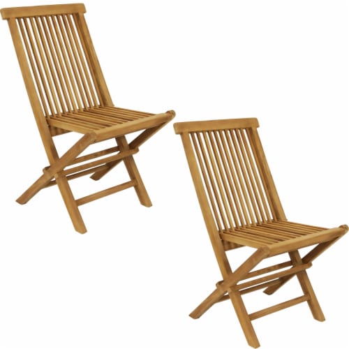 Sunnydaze Hyannis Solid Teak Wood Folding SlatBack Patio Chair Set