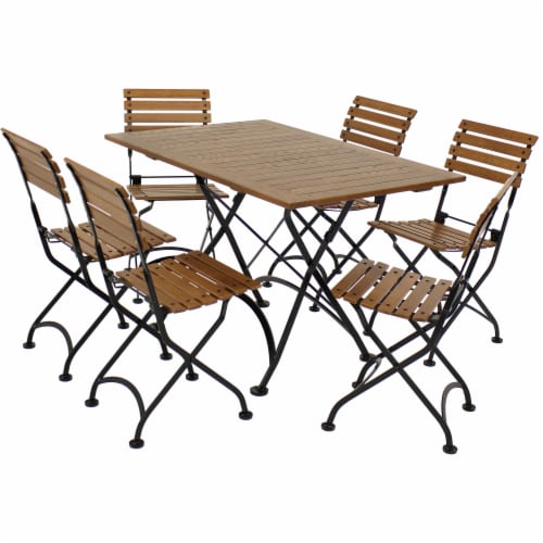 Sunnydaze Essential European Chestnut Wood 7 Piece Folding Table And