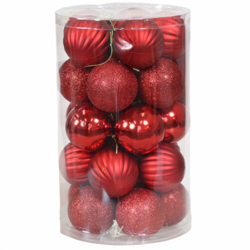 Sunnydaze Beautiful Baubles 25-Piece Plastic Christmas Ornament Set - Red Perspective: front