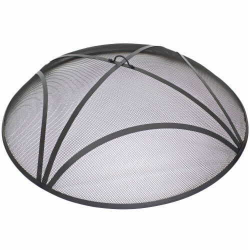 40  Round Black Steel Spark Screen Fire Pit Mesh Wood Burning Campfire Accessory Perspective: front