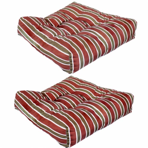 Sunnydaze Outdoor Square Tufted Seat Cushion - Red Stripe - Set of