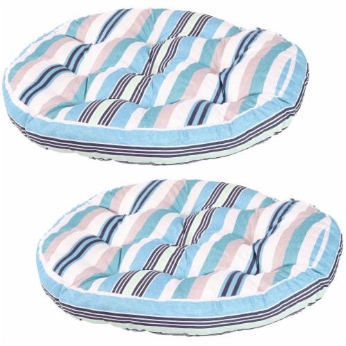 Sunnydaze outdoor round polyester floor cushion seaside stripe set