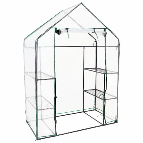 Walk-In Greenhouse 4 Shelves Outdoor Portable Garden Plant Clear Growing Rack Perspective: front