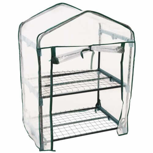 Mini Greenhouse 2 Shelves Outdoor Portable Garden Plant Growing Rack Perspective: front