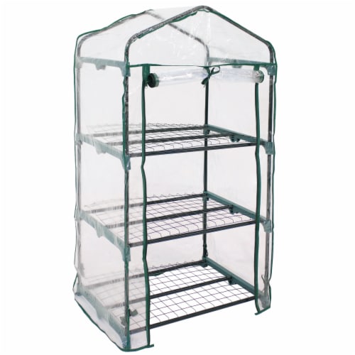 Mini Greenhouse 3 Shelves Outdoor Portable Garden Plant Green Growing Rack Perspective: front
