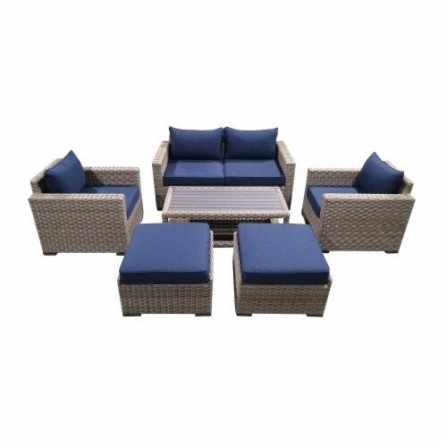 7-Piece Outdoor Patio Furniture Set Wicker Rattan Sectional Sofa & Couch with Coffee Table Perspective: front