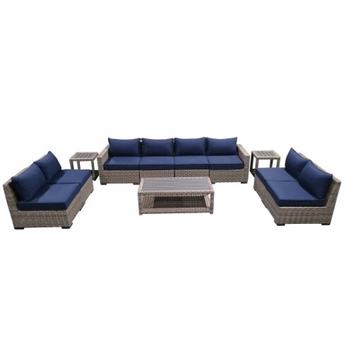 11-Piece Outdoor Patio Furniture Set Wicker Rattan Sectional Sofa & Couch with Coffee Table Perspective: front