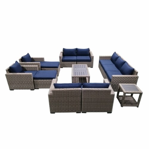 13-Piece Outdoor Patio Furniture Set Wicker Rattan Sectional Sofa & Couch with Coffee Table Perspective: front