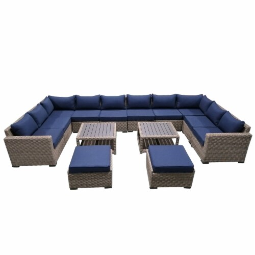 14-Piece Outdoor Patio Furniture Set Wicker Rattan Sectional Sofa & Couch with Coffee Table Perspective: front