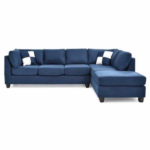 Malone 111 In. Navy Blue Suede 4 Seater Sectional Sofa With 2