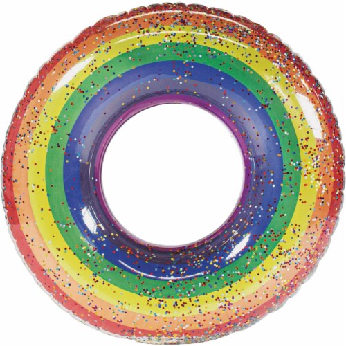PoolCandy 42 In. Large Classic Rainbow Glitter Pool Tube Float PC2342GRB Perspective: front