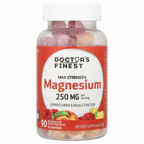 Doctor's Finest Magnesium Raspberry & Peach 250 mg - 90 Gummies (83 mg per Gummy) Perspective: front
