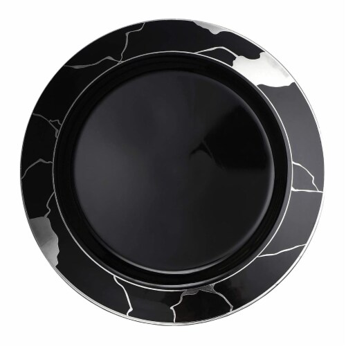 Black with Silver Marble Disposable Plastic Appetizer/Salad Plates - 7. ...