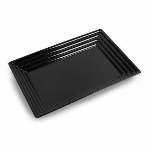 Black Rectangular with Groove Rim Plastic Serving Trays - 11" x 16" (24 ...