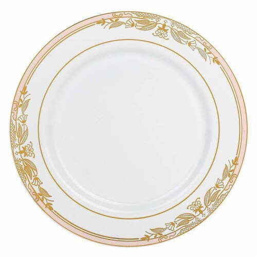 White with Pink and Gold Harmony Rim Plastic Appetizer/Salad Plates - 7 ...
