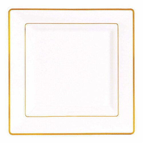White with Gold Square Edge Rim Plastic Appetizer/Salad Plates - 6.5" (120 Plates), 120 Plates ...