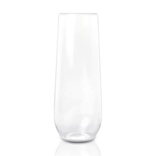 9 oz. Clear Stemless Plastic Champagne Flutes (64 Glasses) Perspective: front