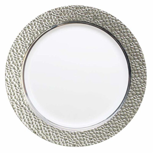 White with Silver Hammered Rim Round Plastic Appetizer/Salad Plates - 7.5" (120 Plates), 120 ...