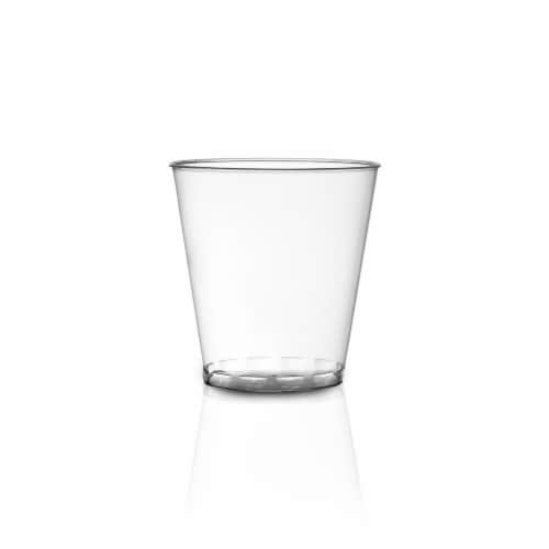 2 oz. Clear Round Plastic Disposable Shot Glasses (1200 Glasses) Perspective: front