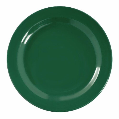 10.25  Solid Green Holiday Round Disposable Plastic Dinner Plates (120 Plates) Perspective: front