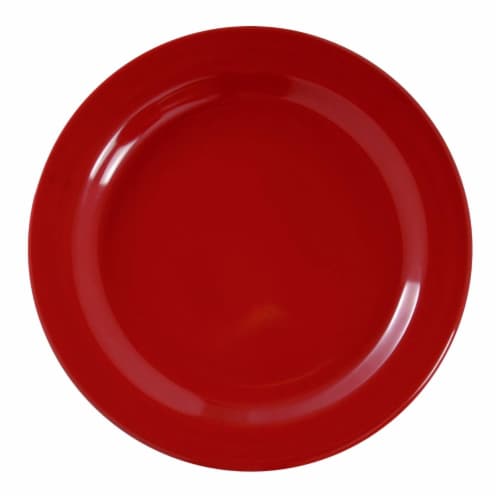 10.25  Solid Red Holiday Round Disposable Plastic Dinner Plates (120 Plates) Perspective: front