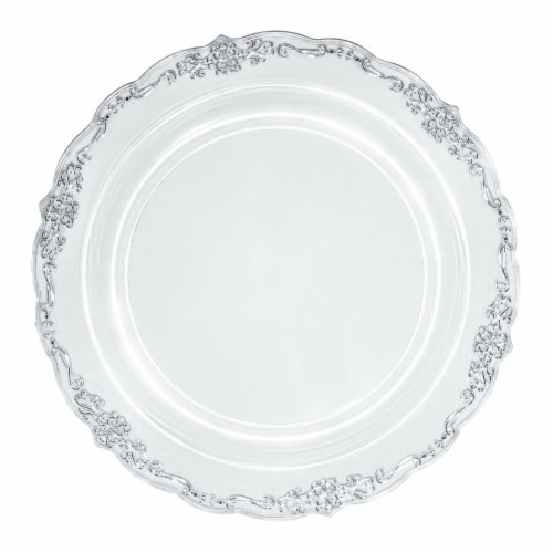 Clear with Silver Vintage Rim Round Disposable Plastic Dinner Plates ...