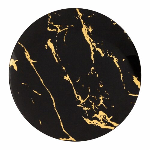 Black with Gold Marble Stroke Round Disposable Plastic Salad Plates - 7 ...