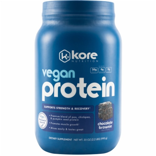 Kore Nutrition Chocolate Brownie Vegan Protein Powder Perspective: front