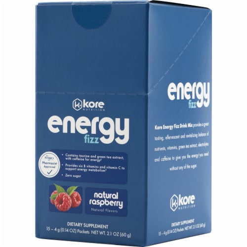 Kore Nutrition Energy Fizz Natural Raspberry Flavor Packets Perspective: front