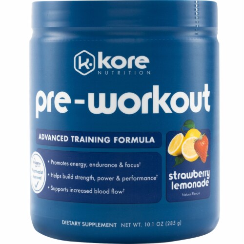 Kore Nutrition Strawberry Lemonade Pre-Workout Supplement Perspective: front