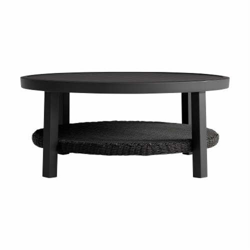 Cayman Black Aluminum Outdoor Round Conversation Table with Wicker Shelf, 1 unit - Fred Meyer