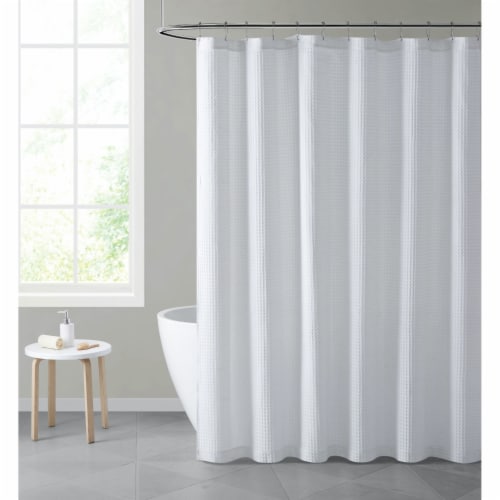 Hotel Collection Premium Waffle Weave Fabric Shower Curtain by Kate Aurora - White Perspective: front