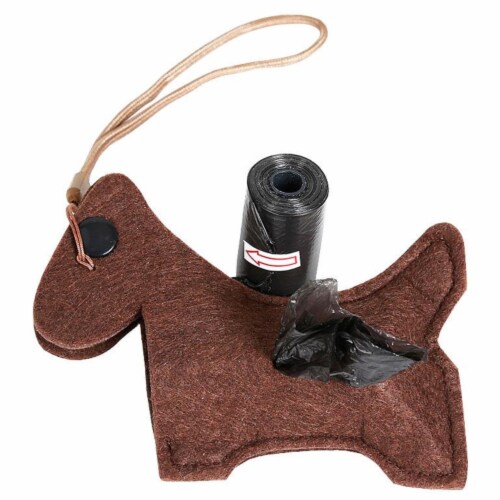 Fleece Dog Shaped Travel Waste Bag Dispenser with 2 Rolls - One Size / Brown Perspective: front