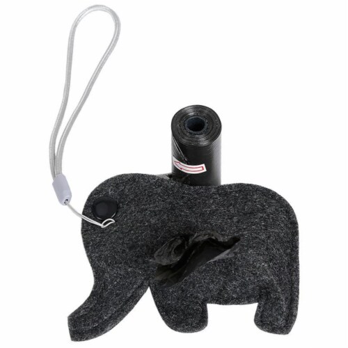 Fleece Dog Shaped Travel Waste Bag Dispenser with 2 Rolls - One Size / Black Perspective: front