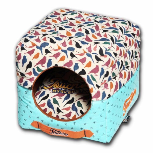 Chirpin-Avery Squared 2-in-1 Collapsible Dog House Bed - One Size / Blue Perspective: front