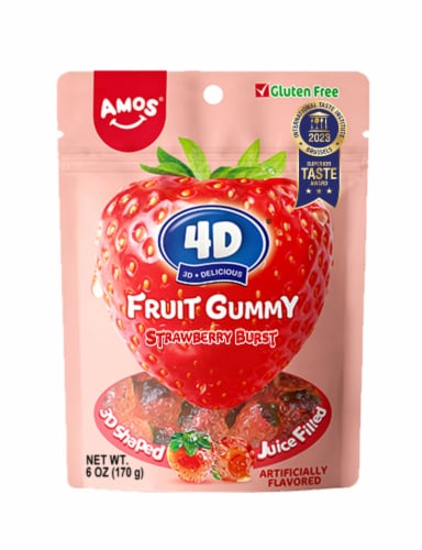 Amos® 4D® Strawberry Burst Fruit Gummies Perspective: front